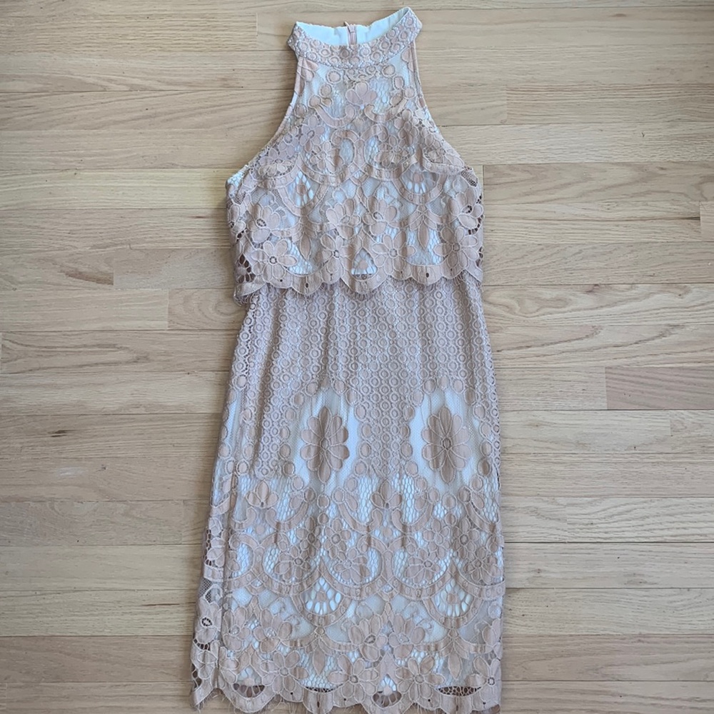 Missguided form fitting tan dress